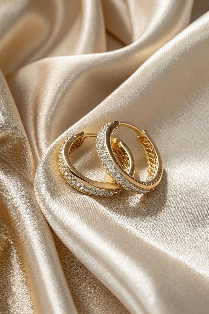 Gold diamond hoop earrings