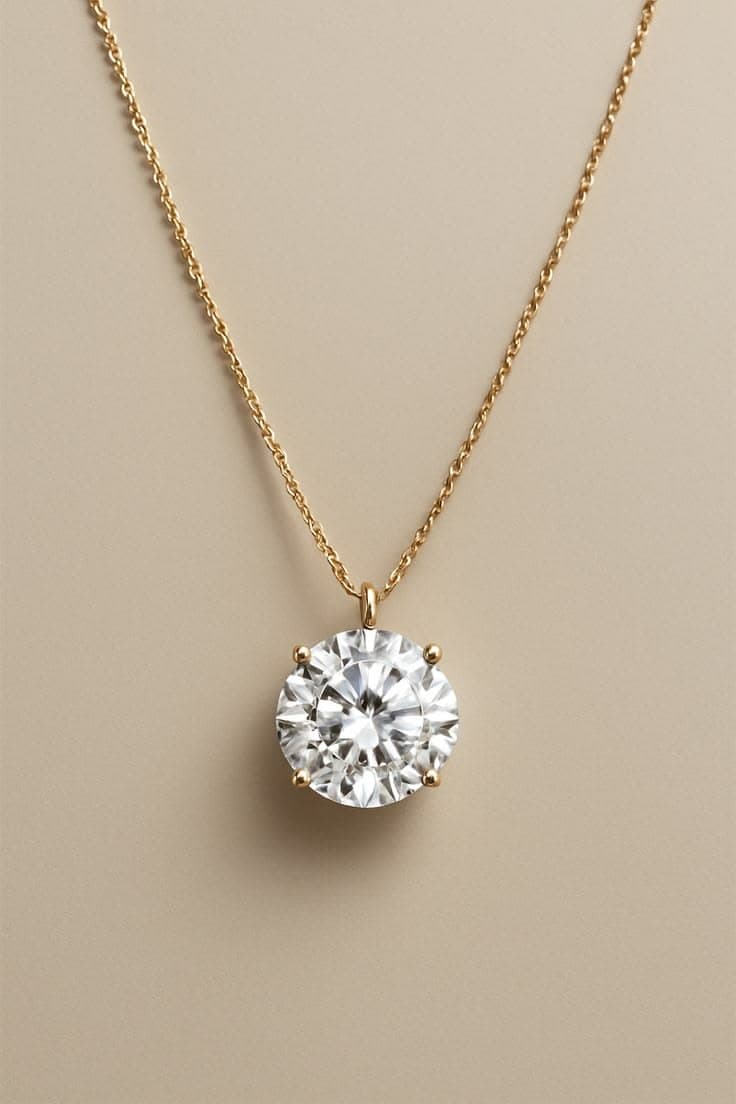 Gold solitaire diamond necklace